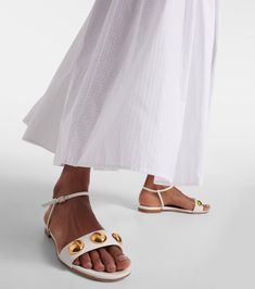 Chaouhen embellished leather sandals in white - Manolo Blahnik | Mytheresa White Manolo Blahnik, Manolo Blahnik White, Manolo Blahnik Sandals, Latest Sandal, T Strap Flats, Embellished Flats, Manolo Blahnik Shoes, White Shoes Women, Leather Sandals Flat