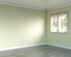 an empty room with wood flooring and green walls, painted in light green tones