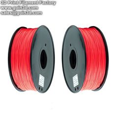 two spools of red pla filament on white background with text