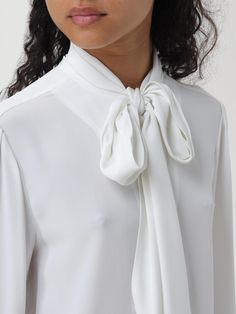 Find PINKO Shirt on Editorialist. Shirt PINKO Woman color White Spring White Tie-neck Shirt, White Tie Neck Shirt For Spring, Chic White Tie Neck Shirt, White Fitted Tie Neck Blouse, Fitted White Tie Neck Blouse, White Spread Collar Blouse For Fall, White Fitted Silk Shirt, Fitted White Silk Shirt, Designer Fall Blouse With Collar