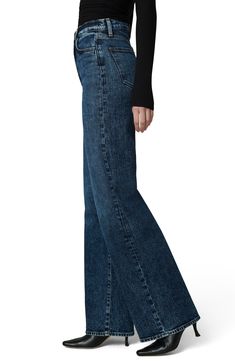 Flaunt retro-chic style in these fabulous dark-wash jeans featuring a superhigh waist and full-length, figure-elongating wide legs. 34" inseam; 22 1/2" leg opening; 11 1/2" front rise Zip fly with button closure Five-pocket style 76% cotton, 23% lyocell, 1% elastane Machine wash, tumble dry Imported High Waist Wide Leg Jeans, Boy Activewear, Wardrobe Wishlist, Spring Capsule, Spring Capsule Wardrobe, Favorite Daughter, Maternity Shops, Designer Clothes For Men, Wide Legs