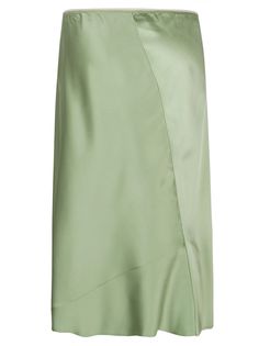 Slip skirt with sideways cut Elastic waist Colour: green Composition: 100% viscose Green Relaxed Skirt For Work, Green Midi Skirt For Workwear, Green Midi Skirt For Work, Green Relaxed Fit Skirt For Work, Green Fitted Asymmetrical Draped Skirt, Green Lined Maxi Skirt For Work, Green Flared Skirt For Workwear, Green Flared Skirt For Work, Chic Green Knee-length Pencil Skirt