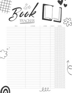 the printable book tracker is shown in black and white