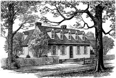 a black and white drawing of a house