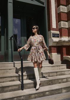 How to Wear your Summer Dresses in the Fall - Uptown with Elly Brown Brown Dress With Sneakers, Fall Florals, Trendy Outfits Winter, Leather Skirts, Favorite Sweater, Fall Street Style