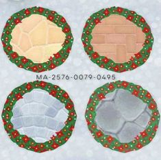 four christmas coasters with different designs on them