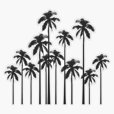 black and white palm trees sticker on a white background with the words,'i love