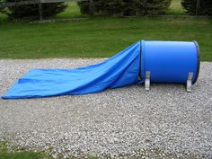 there is a blue tarp on the ground