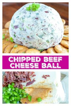 the cheese ball is on top of crackers and has been made into an appetizer