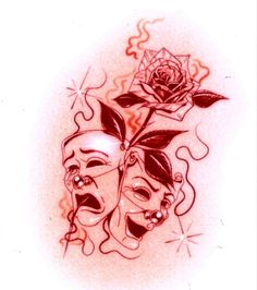 two masks and a rose on a white background with the word love written below it