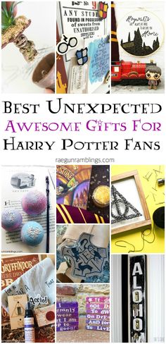 the best unexpected awesome gifts for harry potter fans is featured in this postcard collage