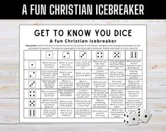 a fun christian icebreakerer game with dices on it and the words get to know