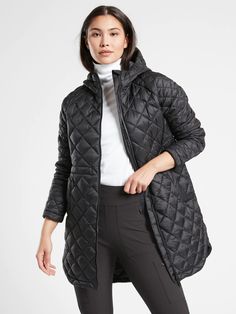 Whisper Featherless Parka | Athleta Weatherproof Nylon Puffer Jacket For Travel, Black Winter Travel Puffer Jacket, Black Fall Travel Puffer Jacket, Winter Travel Nylon Puffer Jacket, Travel Weatherproof Nylon Puffer Jacket, Travel Nylon Puffer Jacket, Fall Travel Black Puffer Jacket, Black Puffer Outerwear For Travel, Versatile Nylon Outerwear For Winter