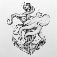 an octopus and anchor tattoo design