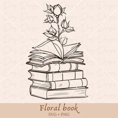 a stack of books with a rose on top and the title floral book svg - png