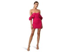 line and dot Robin Mini Dress - Women's Dress : Raspberry : Make a stunning first appearance as you step into the party wearing the line and dot Robin Mini Dress that comes in a fitted construction. The dress features an off-the-shoulder neck with ruffled cap sleeves, a back zipper closure for easy on/off, and it is intended to hit at the thighs. 92% tencel, 8% spandex. Dry clean only. Imported. Flirty Bodycon Lined Dress, Fitted Lined Mini Dress For Brunch, Brunch Mini Dress Lined And Fitted, Brunch Mini Dress Fitted And Lined, Fitted Flirty Mini Dress For Brunch, Flirty Fitted Mini Dress For Brunch, Spring Fitted Knee-length Strapless Dress, Fitted Sheath Mini Dress For Brunch, Fitted Knee-length Strapless Dress For Spring