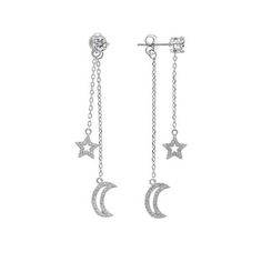 This is a beautiful and stylish pair of dangling star and moon earrings. A great everyday pair of earrings that match many outfits and add much style to your look! ◆ Crafted in .925 Sterling Silver ◆ Top quality Cubic Zirconia stones that have a magnificent shine ◆ Butterfly Push-backs for an easy and comfortable wear ◆ Unique Drop/Dangle Star and Moon Design ◆ Solitaire CZ and Pave Set CZ stones ◆ Rhodium plated for tarnish guard and beautiful shine* ◆ Same day shipping (except weekends) and Co Star And Moon Earrings, Star And Moon, Silver Top, Silver Tops, Fashion Jewelry Earrings, Drop Dangle Earrings, Moon Design, Moon Earrings, Girls Earrings