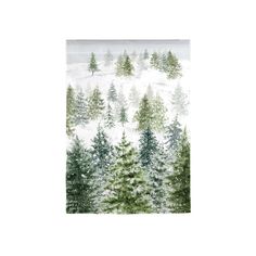 a painting of trees in the snow on a white background with green and grey colors