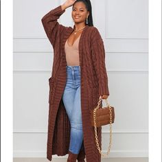 Pockets Long Length Knitted Long Brown Knit Sweater, Winter Knit Sweater, Gilet Long, Longline Cardigan, Winter Vest, Estilo Chic, Cardigan Long, Long Sweaters Cardigan, Cashmere Cardigan