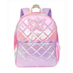 Earn best-dressed this year with this brilliant and shining duo that'll have your tiny scholar set for the classroom! Including a clear pencil pouch, this two-toned metallic pink & purple backpack adorned with a glitter butterfly patch, is loaded with space for all their school supplies and more! DimensionsLarge Backpack: 15.5” H x 12.25” W x 4” DPencil Pouch: 3.75" H x 8.5" W x 2" D Purple Student Bags For Back To School, Purple Student Bag For Back To School, Back To School Student Backpack Pencil Case, Pink School Bag For Back To School, Backpack Shaped Pencil Case For Back To School, Purple Back To School Backpack For Study, Trendy Purple Pencil Case For School, Back To School Purple Backpack For Study, Back To School Purple Pencil Case