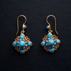 Turquoise Mandala Earrings Elegant Turquoise Brass Jewelry, Turquoise Gemstone Brass Jewelry, Turquoise Hallmarked Earrings For Gift, Traditional Turquoise Drop Earrings, Ornate Handmade Turquoise Jewelry, Victorian Turquoise Gemstone Jewelry, Victorian Turquoise Hallmarked Jewelry, Victorian Hallmarked Turquoise Jewelry, Turquoise Teardrop Brass Jewelry