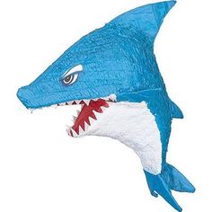 a blue shark mask with sharp teeth on it's face