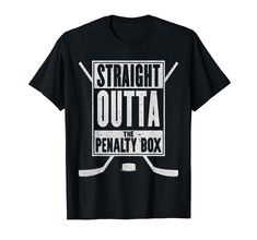 PRICES MAY VARY. Straight Outta the Penalty Box is the perfect tshirt for USA Hockey Player or Coach and love the mask and sticks. It's an incredible sport that requires good strength and agility A perfect B-day gift idea for goalie or scorer with pride hockey love! With a cool font and a vintage retro washed grunge style this shirt is a must have as gamer or fan t-shirt, like a birthday or Chrismas present. Great for a matchday or the playoffs in the championship. Awesome apparel for every play Ice Shirt, Hockey Player Gifts, Funny Hockey, Hockey Humor, Hockey Gifts, Funny Pun, Boxing T Shirts, Hockey Player, Straight Outta