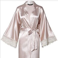 Features & Details: Material Of The Kimono Robe: Polyester; One Size Fits Most. Fits Up To 52" At Chest And Hip. 53" Length. Continuous Cutting Sleeves With Lace Details; Pure Color Kimono Dress Features - Long Style Ladies Kimono Dressing Gown Up To Ankle With Sash Tie Closure, Belt Loops And Inside Ties. Hand Wash In Warm Or Cold Water! Occasions - A Widely Used Kimono Robe, Perfect For Daily Wear And Many Kinds Of Special Occasions. Fancy Robes, Kimono Dressing Gown, Long Sleeve Kimono, Satin Kimono, Wedding Robe, Sleep Wear, Womens Kimono, Hollywood Fashion, Abayas Fashion