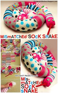 the instructions to make a sock snake for children's bedding and decorating