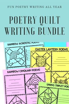 four different types of writing paper with the words poetry quilting bundle on top of them