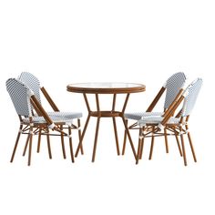 three chairs and a table on a white background