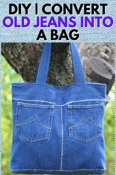 an old jean bag with the words diy i convert old jeans into a bag