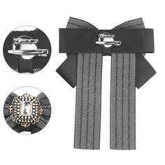 Stripes Bowtie with rhinestones, shiny and elegant! The locking brooch back pin can make you clip your bowknot quickly and easily. Nice Accessories: Match with a collar shirt, sweater, blouse, and dress to increase your elegance. Add this fancy bow brooch to make daily life more interesting. Great for daily casual, party, wedding, and office work, and also as a great gift for her. Note: 1. This brooch tie is a pre-tied ribbon bow tie with handmade rhinestones. 2. Affected by various production, Elegant Black Hair Accessories With Decorative Bow, Elegant Party Hair Accessory With Detachable Bow, Elegant Evening Hair Accessories With Decorative Bow, Elegant Black Hair Accessories With Bow, Elegant Silver Bow For Party, Elegant Evening Hair Accessories With Ribbon, Formal Hair Accessories With Bow, Chic Formal Hair Accessories With Satin Bow, Elegant Formal Hair Accessories With Ribbon