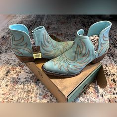 Beautiful Sky Blue Roper Bootiesbrand New! The Perfect Western Shoe. Blue Closed Toe Boots For Spring, Blue Ankle-high Booties For Fall, Blue Ankle-high Boots For Spring, Casual Blue Booties For Spring, Casual Blue Spring Booties, Western Blue Boots For Spring, Blue Ankle-high Booties For Spring, Trendy Blue Ankle Boots, Spring Blue Booties