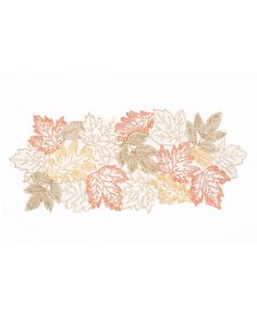 an orange and white leaf border on a white background with gold foil leaves in the center