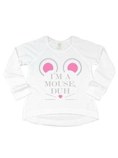 Tap into your little girl's inner "Mean Girl" with this hilariously cute t-shirt! I'm a mouse, duh! Pair with mouse ears and an adorable mouse-inspired tutu, she'll be the sweetest little mouse! Printed with high-quality inks, this design is vibrant, bright, and perfect to trick-or-treat in! Materials Also available in baby bodysuits 100% cotton girl's fitted style shirt short & long sleeve length created in Philadelphia, PA Returns & Exchanges If you need to return your item(s) for whatever rea Cute Long Sleeve Minnie Mouse T-shirt, Pink Long Sleeve Minnie Mouse Top, Playful Long Sleeve Minnie Mouse Top, Cute Minnie Mouse Tops For Fall, Cute Minnie Mouse Long Sleeve T-shirt, Mean Girl, Little Mouse, Girl M, Girls Halloween