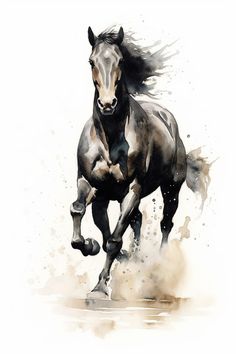 a painting of a running horse on a white background