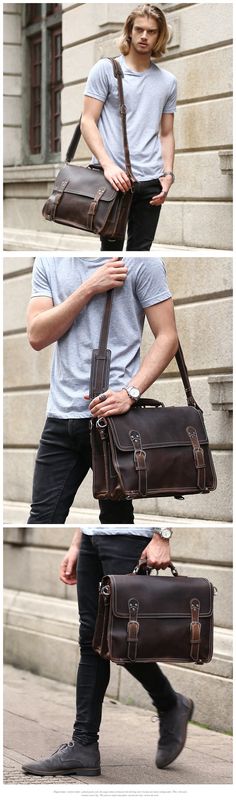 Handmade Rugged Leather Briefcase Satchel Messenger Laptop Bag Large Rugged Leather, Laptop Shoulder Bag, Mens Style Guide, Briefcase For Men, Messenger Bag Men, Mens Leather Bag, Handmade Bag, Leather Briefcase, Nylon Fabric