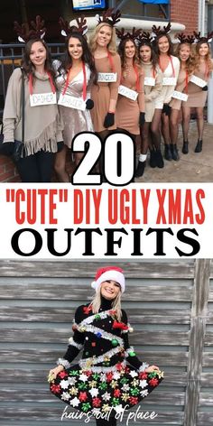 Get UGLY with it! Here are 20 insane DIY ugly Christmas sweater ideas for you, so you don't have to do all the shopping! For many work parties, family gatherings, college shenanigans, holiday parties in general, Ugly Christmas sweaters are the go-to. You can dress up or you can dress down, there are NO RULES when it comes to ugly Christmas attire and sweaters. Christmas Dress Women Funny, Family Christmas Dress Up Ideas, Christmas Socks Outfit School, Christmas Themes Dress Up, Team Holiday Dress Up Ideas, Igly Christmas Sweater, Tacky Christmas Outfit Women