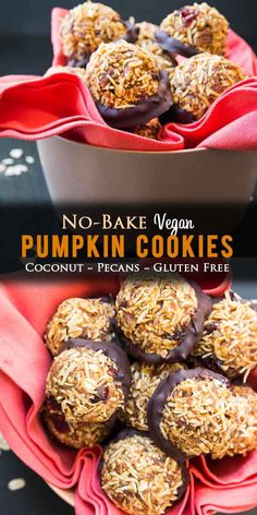 no bake vegan pumpkin cookies with chocolate drizzled on top