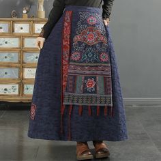 Details: Gender: Women Item Type: Skirt Material: 90% Cotton, 10% Linen Season: Spring, Autumn, Winter Pattern: Embroidery Style: Casual, Loose, Retro Waist Type: Elastic Waist Size: One Size Waist: 72.00 - 106.00 cm/ 28.35 - 41.73 " Length: 95.00 cm/ 37.40 " Hem: 210.00 cm/ 82.68 " Retro Embroidery, Comfy Clothing, Winter Pattern, Embroidery Cotton, Pattern Embroidery, Linen Skirt, Linen Dresses, Comfy Outfits, Chinese Style