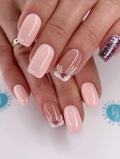 Square Nail Designs, Short Square Nails, Pretty Nail Art, Nail Designs Glitter, Floral Nails