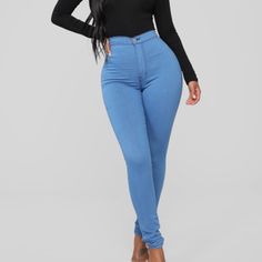 Fashion Nova High Waisted Jeggings. Never Worn Still In Package. Size 3 Trendy Blue Solid Color Bottoms, Outer Wear, Fashion Nova Jeans, Women Pants, 50 Fashion, High Waisted Denim, Colored Jeans, Denim Wash, Fashion Pants