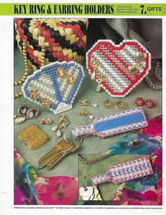 an advertisement for key ring and earring holders with bead work on the cover