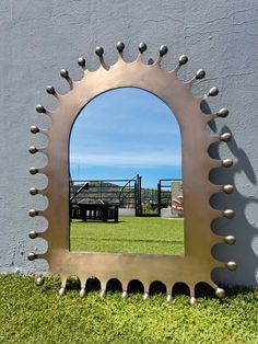 a mirror that is sitting in the grass