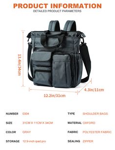 J.T.C. 3-in-1 Convertible Backpack is the ideal backpack to store your laptop. This casual-style bag not only complements your attire but also provides ample space to accommodate your travel or office essentials. Material: Polyester Fabric Dimensions (inches): 12.2' x 4.3' 13.4' Color: Gray A convertible bag that can worn as a shoulder bag, messenger bag, or a normal handbag. Can be used to store a 14-inch laptop, phone, iPad Pro, camera, books, clothes, water bottles, and much more. Features a Convertible Backpack, Pro Camera, Convertible Bags, Office Essentials, Laptop Backpack, Tote Backpack, 3 In 1, Ipad Pro, Cow Leather