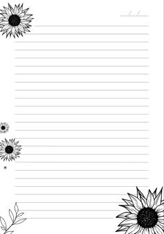 a lined paper with sunflowers on it