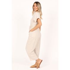 This jumpsuit is the perfect easy to wear staple for your wardrobe. With a v neckline, short sleeves, front functional button close, front functional pockets and belt loops, you'll be ready for whatever comes your way. The detachable waist tie gives you the option of cinching in your waist for when you want that extra flattering silhouette. Casual Belted V-neck Jumpsuits And Rompers, Casual V-neck Belted Jumpsuits And Rompers, Short Sleeve Jumpsuits And Rompers With Side Pockets, Solid Short Sleeve Jumpsuits And Rompers With Side Pockets, Solid Color Short Sleeve Jumpsuit With Side Pockets, Casual Belted Jumpsuits And Rompers For Day Out, Casual Jumpsuits And Rompers With Short Sleeve, Relaxed Fit, Casual Short Sleeve Jumpsuits And Rompers With Relaxed Fit, Casual Short Sleeve Relaxed Fit Jumpsuits And Rompers