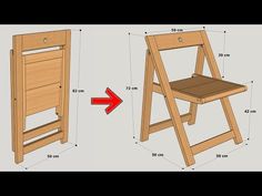 a wooden chair with measurements for the seat and back side, as well as an arrow pointing