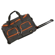 Travel in style with this great soft-sided rolling duffle bag. Bag features a heavy-duty polyester construction. This duffel bag features In-line skate wheels for superior mobility, internal retractable hide-away handle system, and U-top opening provides easy access to roomy zipper secured main compartment. Two front zipper-secured compartments, adjustable ergonomic shoulder strap. Made of 600 denier heavy duty polyester. Measures 22"L x 12"W x 11"H. Duffle Bag With Wheels, Rockland Luggage, Rolling Duffle Bag, Skate Wheels, Inline Skate, Carry On Size, Travel Duffel, Duffel Bag Travel, Charcoal Color